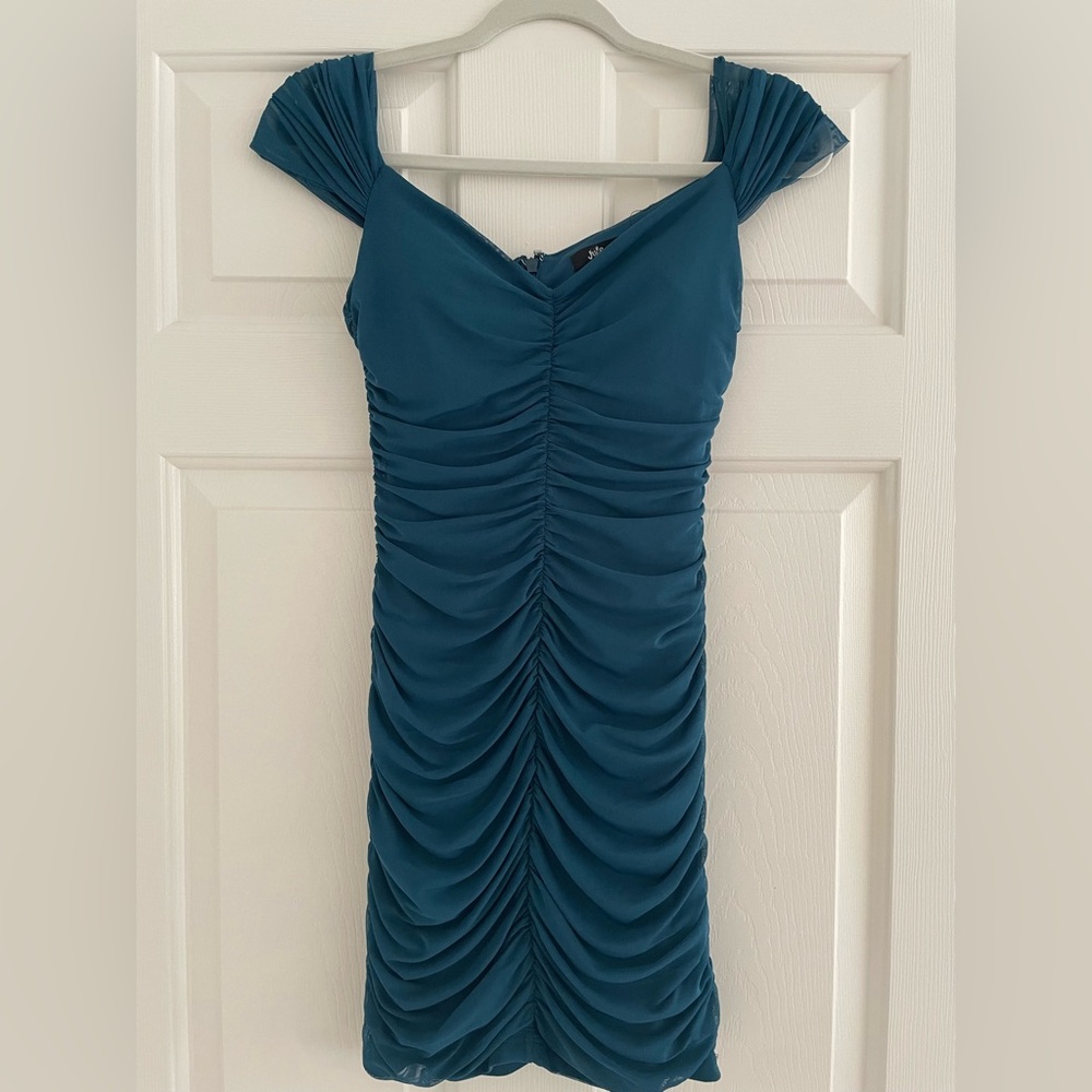 Teal Ruched Mini Dress Size S